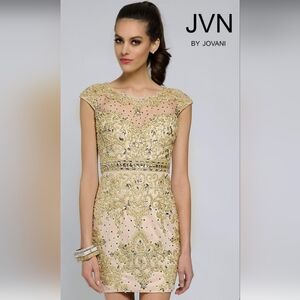 Homecoming JVN by Jovani Gold and Cream Mini Dress. NWOT.